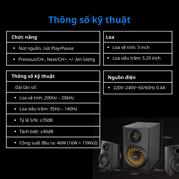 Loa Máy Tính Fenda F190X/2.1 – Loa Vi Tính Bluetooth Âm Trầm Mạnh, LED Đổi Màu